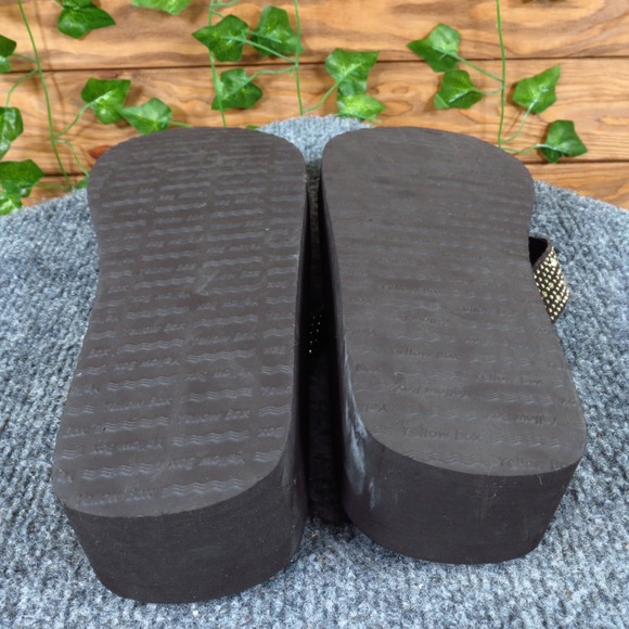 Yellow Box Africa Womens Size 11 Brown Leather Wedge Thong Sandals Platform - Picture 6 of 7
